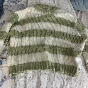 Cozy Striped Green and White Sweater